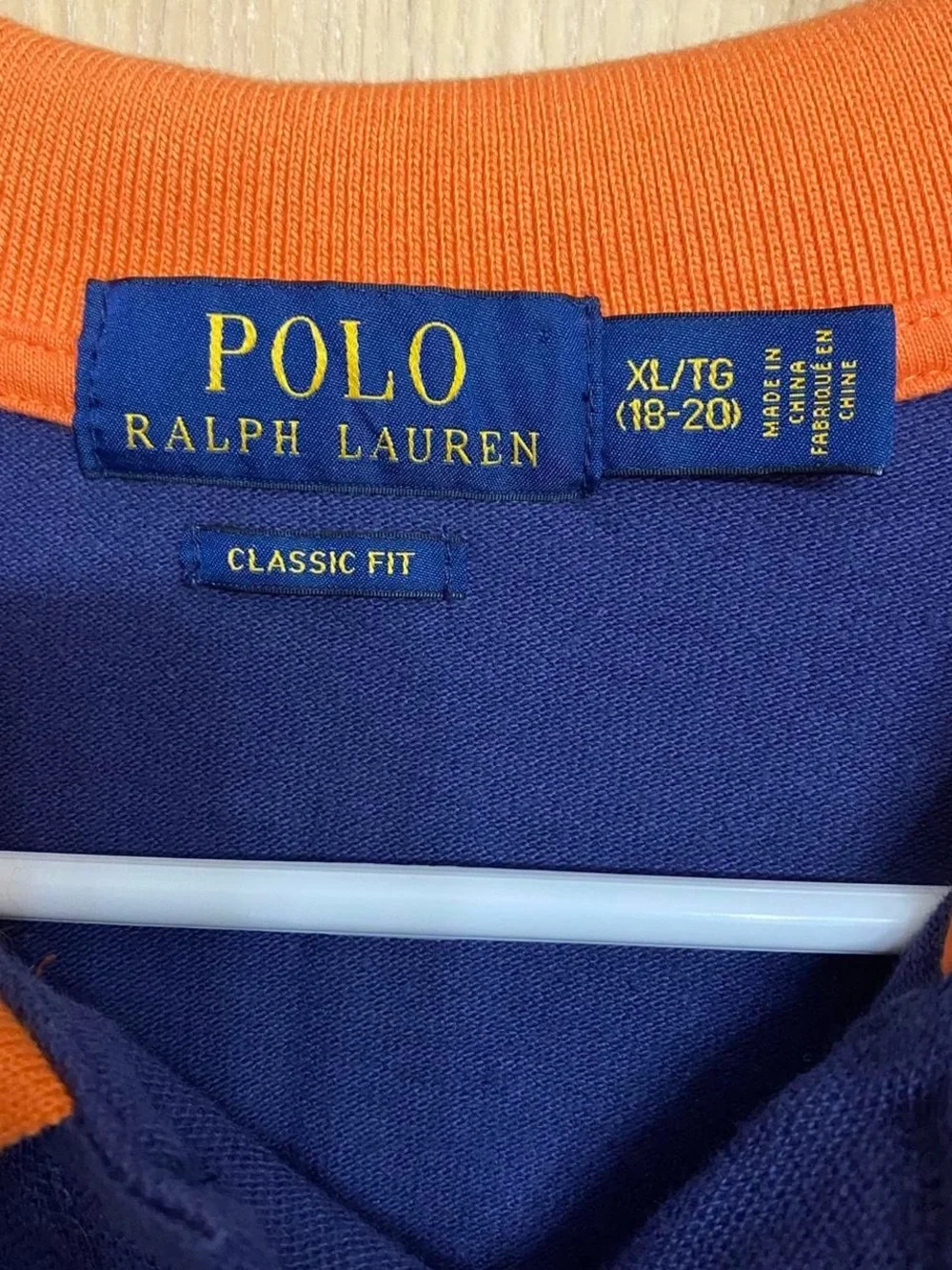 Ralph Lauren Blue Polo with Orange Collar Youth XL